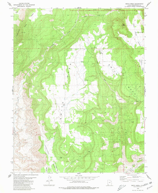 Classic USGS Smith Mesa Utah 7.5'x7.5' Topo Map Image