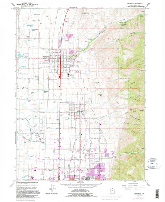 Classic USGS Smithfield Utah 7.5'x7.5' Topo Map Image