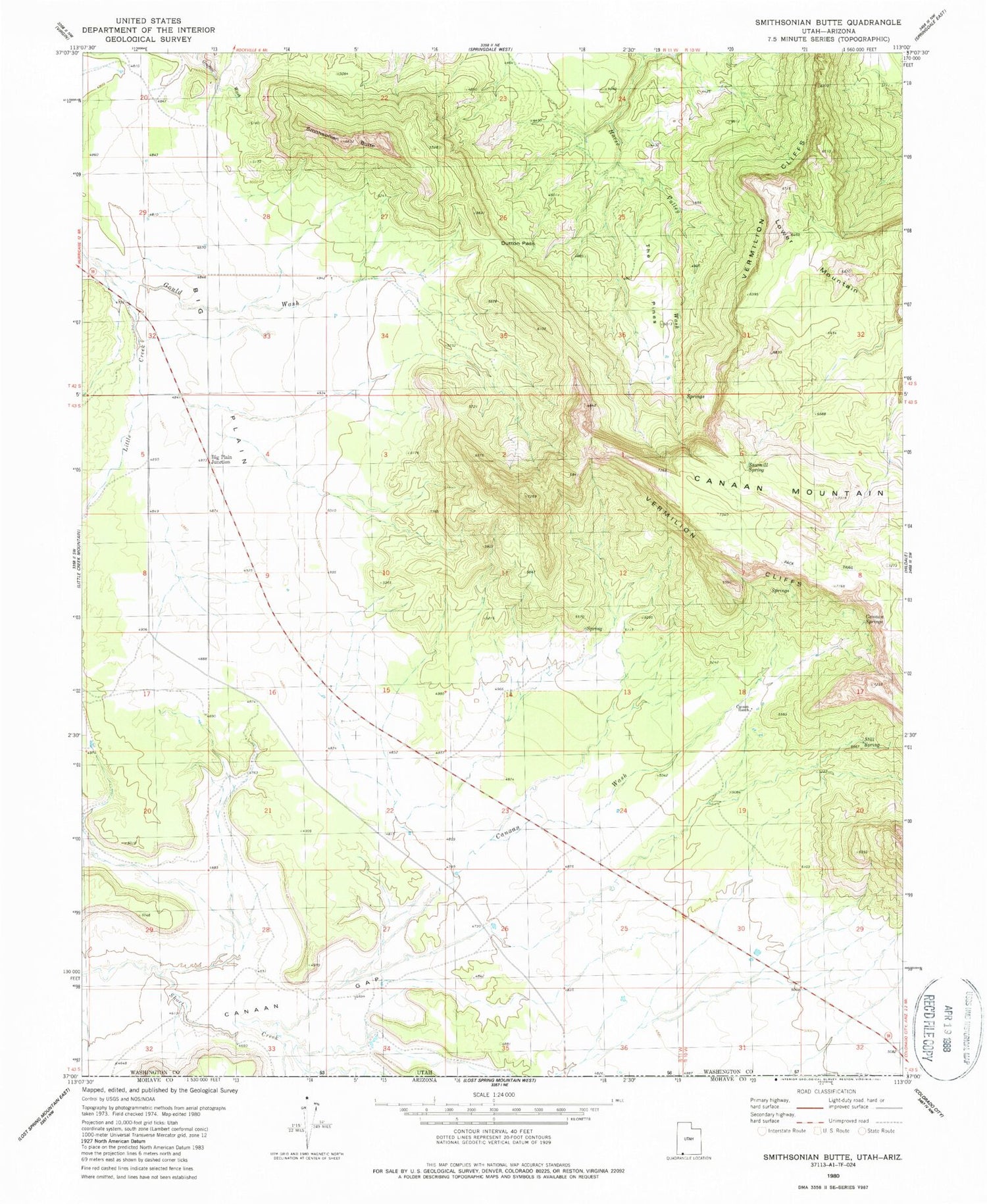 Classic USGS Smithsonian Butte Utah 7.5'x7.5' Topo Map Image