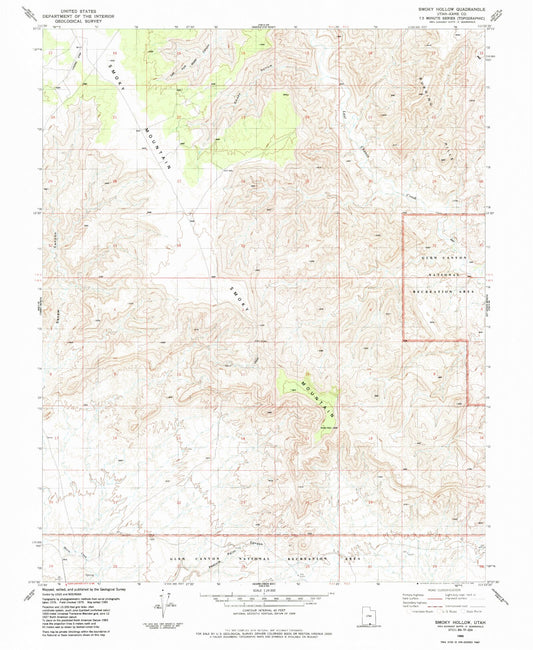 Classic USGS Smoky Hollow Utah 7.5'x7.5' Topo Map Image