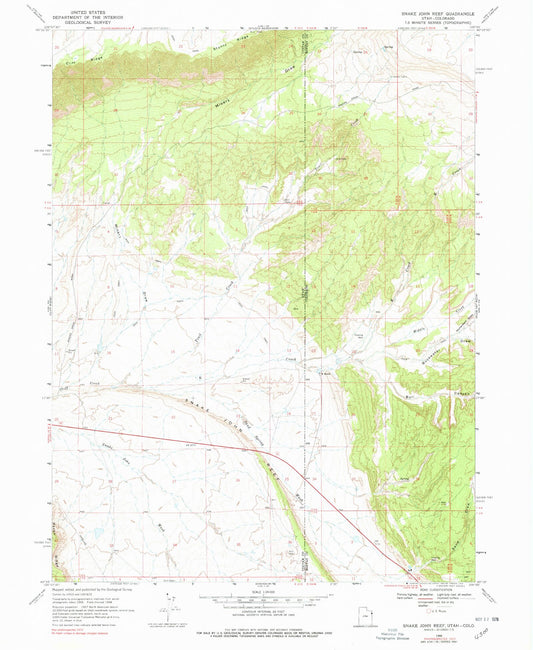 Classic USGS Snake John Reef Utah 7.5'x7.5' Topo Map Image