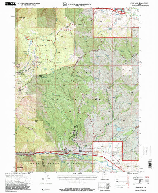 Classic USGS Snow Basin Utah 7.5'x7.5' Topo Map Image