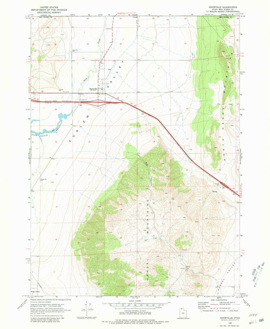 Classic USGS Snowville Utah 7.5'x7.5' Topo Map Image