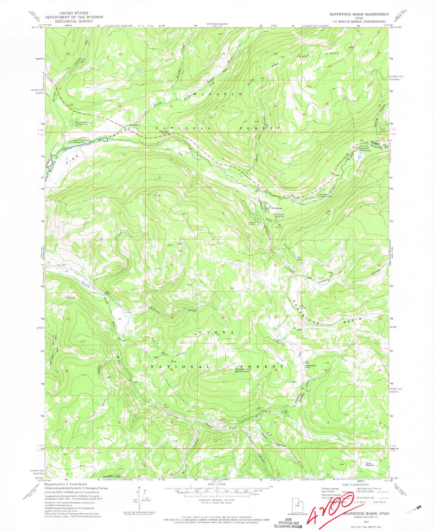 Classic USGS Soapstone Basin Utah 7.5'x7.5' Topo Map Image