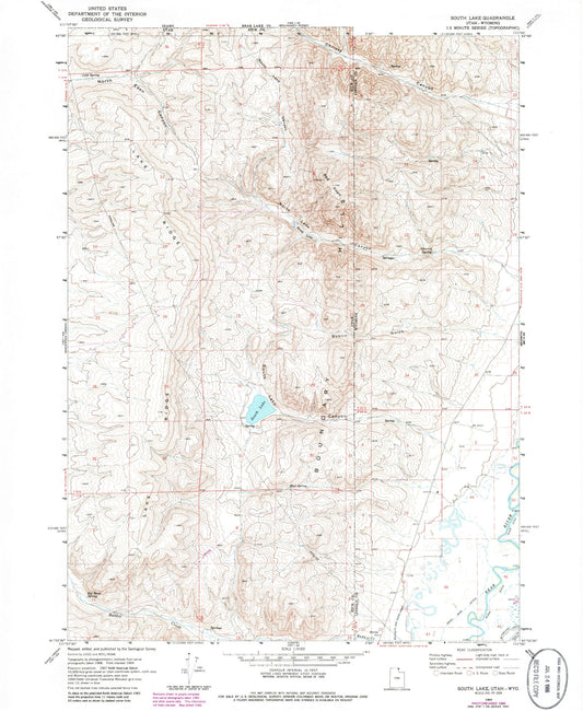 Classic USGS South Lake Utah 7.5'x7.5' Topo Map Image