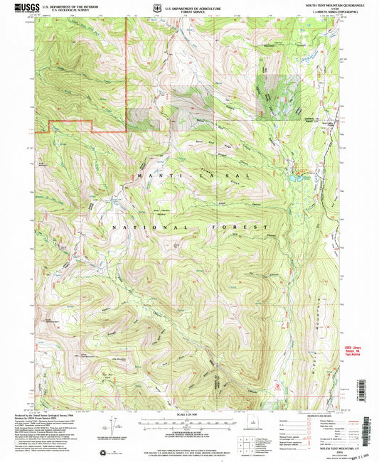 Classic USGS South Tent Mountain Utah 7.5'x7.5' Topo Map Image