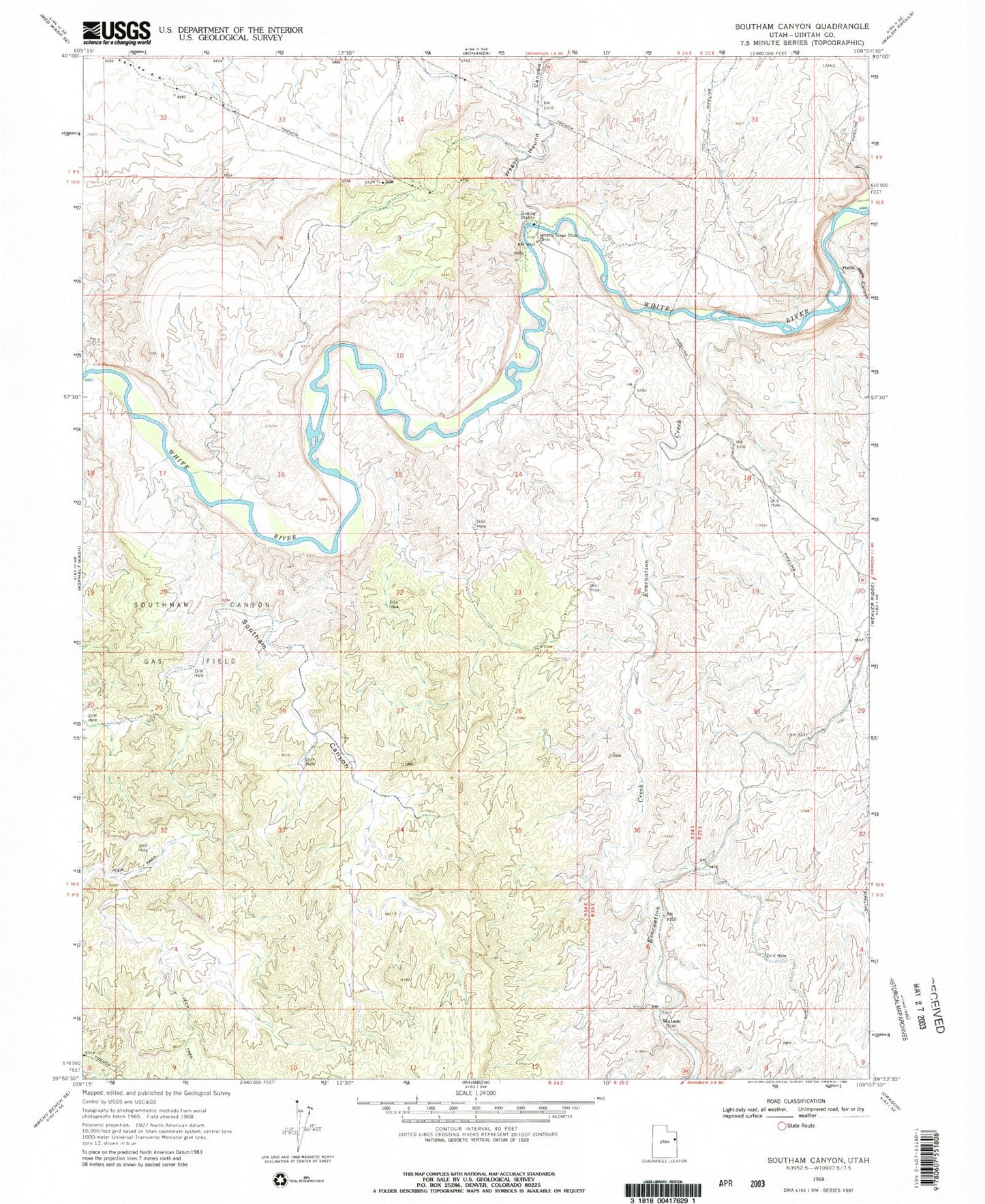 Classic USGS Southam Canyon Utah 7.5'x7.5' Topo Map Image