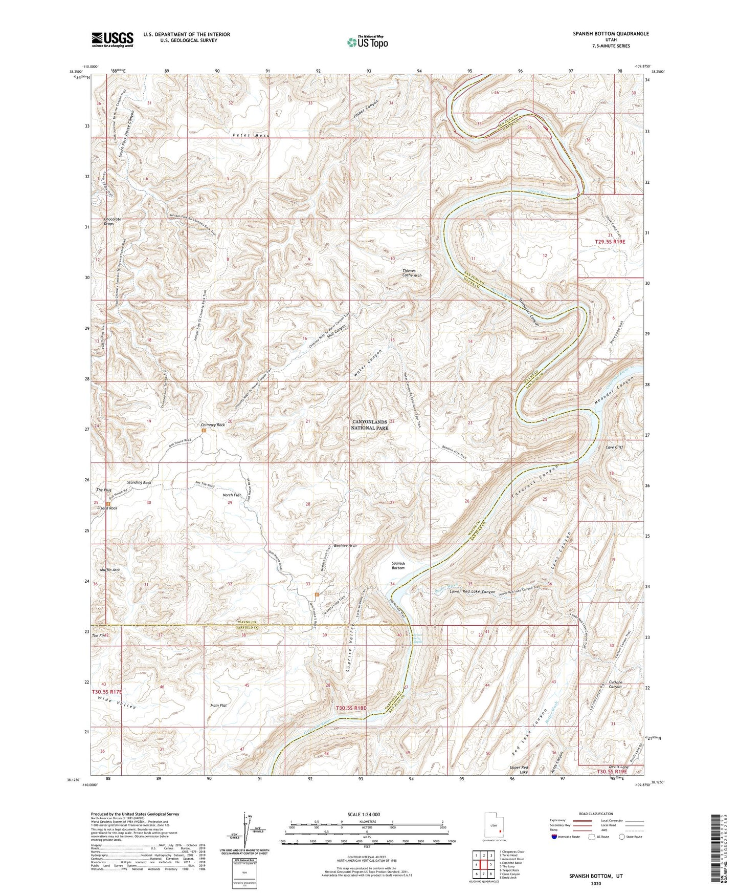 Spanish Bottom Utah US Topo Map Image