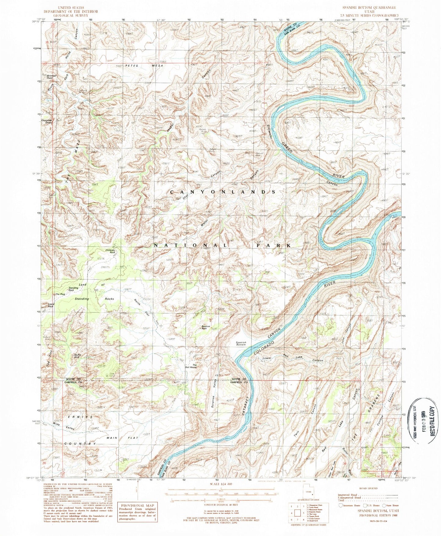USGS Classic Spanish Bottom Utah 7.5'x7.5' Topo Map Image