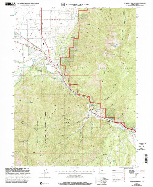Classic USGS Spanish Fork Peak Utah 7.5'x7.5' Topo Map Image