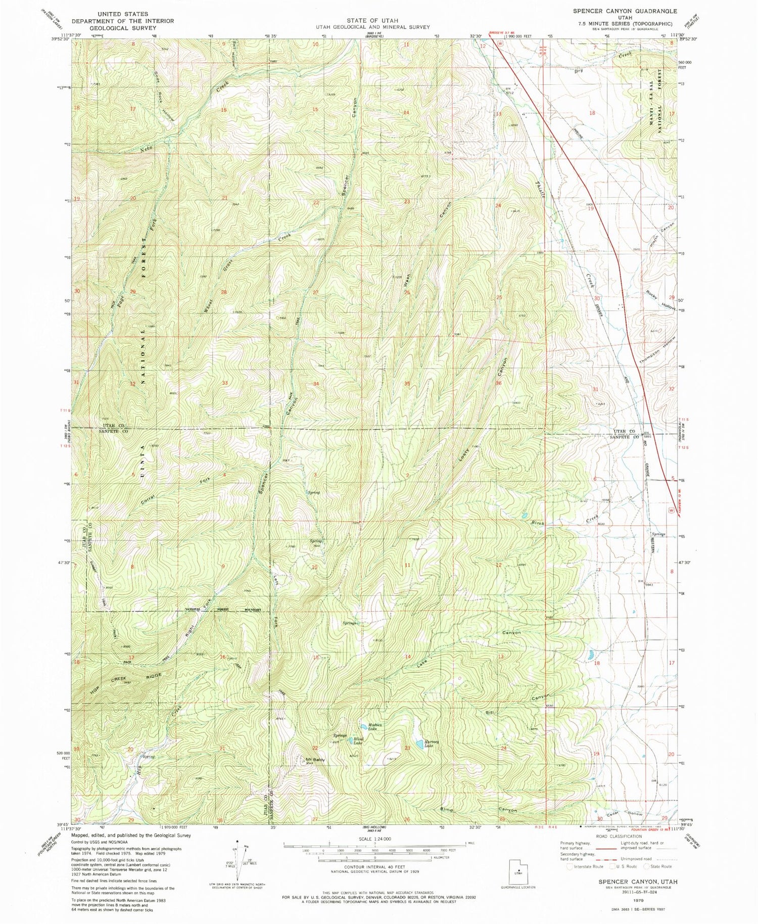 Classic USGS Spencer Canyon Utah 7.5'x7.5' Topo Map Image