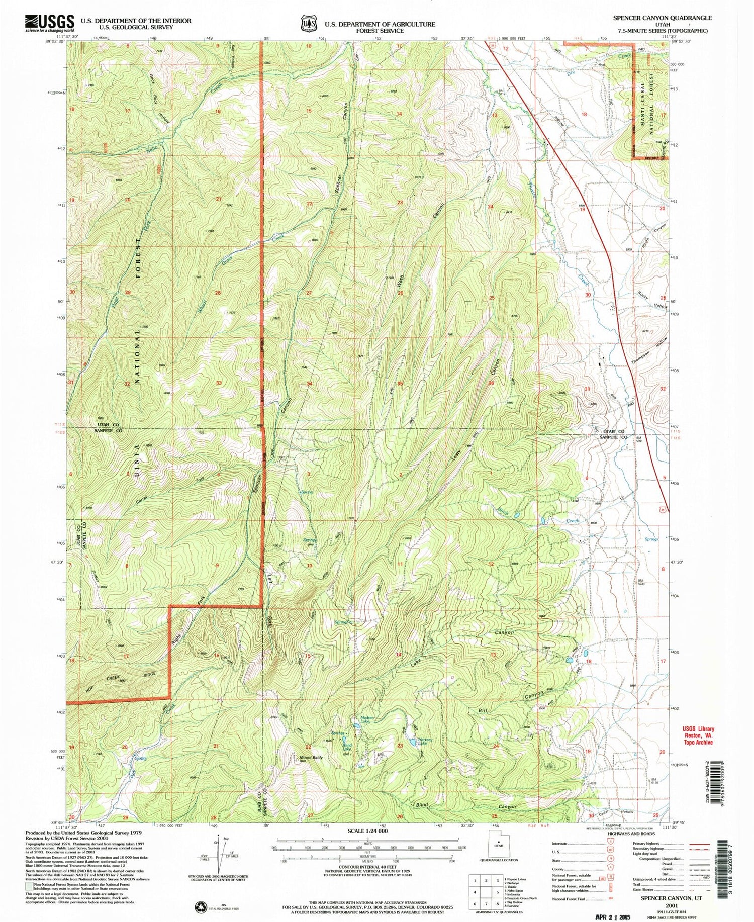 Classic USGS Spencer Canyon Utah 7.5'x7.5' Topo Map Image