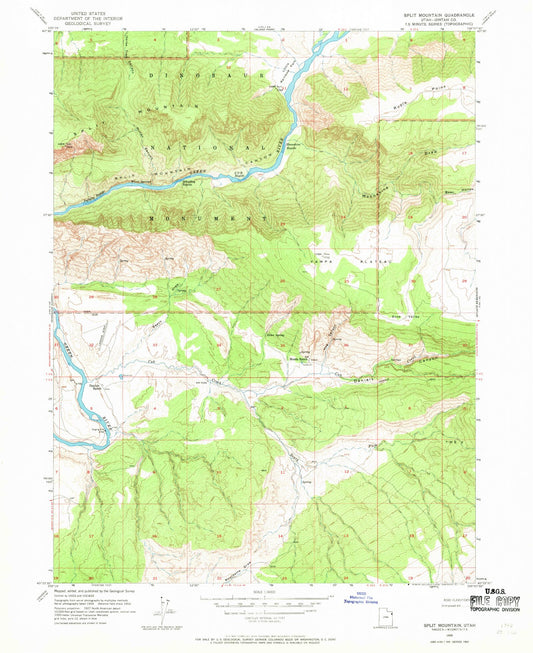 Classic USGS Split Mountain Utah 7.5'x7.5' Topo Map Image