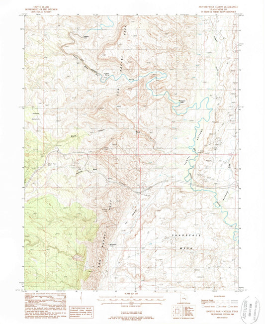 Classic USGS Spotted Wolf Canyon Utah 7.5'x7.5' Topo Map Image