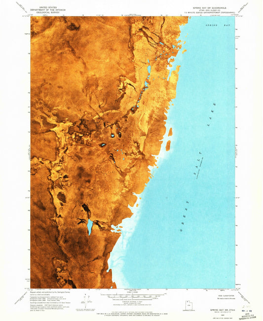 Classic USGS Spring Bay SW Utah 7.5'x7.5' Topo Map Image