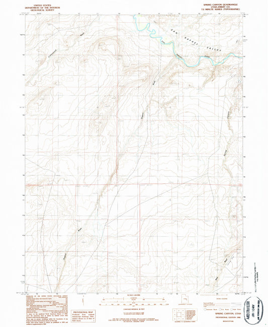 Classic USGS Spring Canyon Utah 7.5'x7.5' Topo Map Image