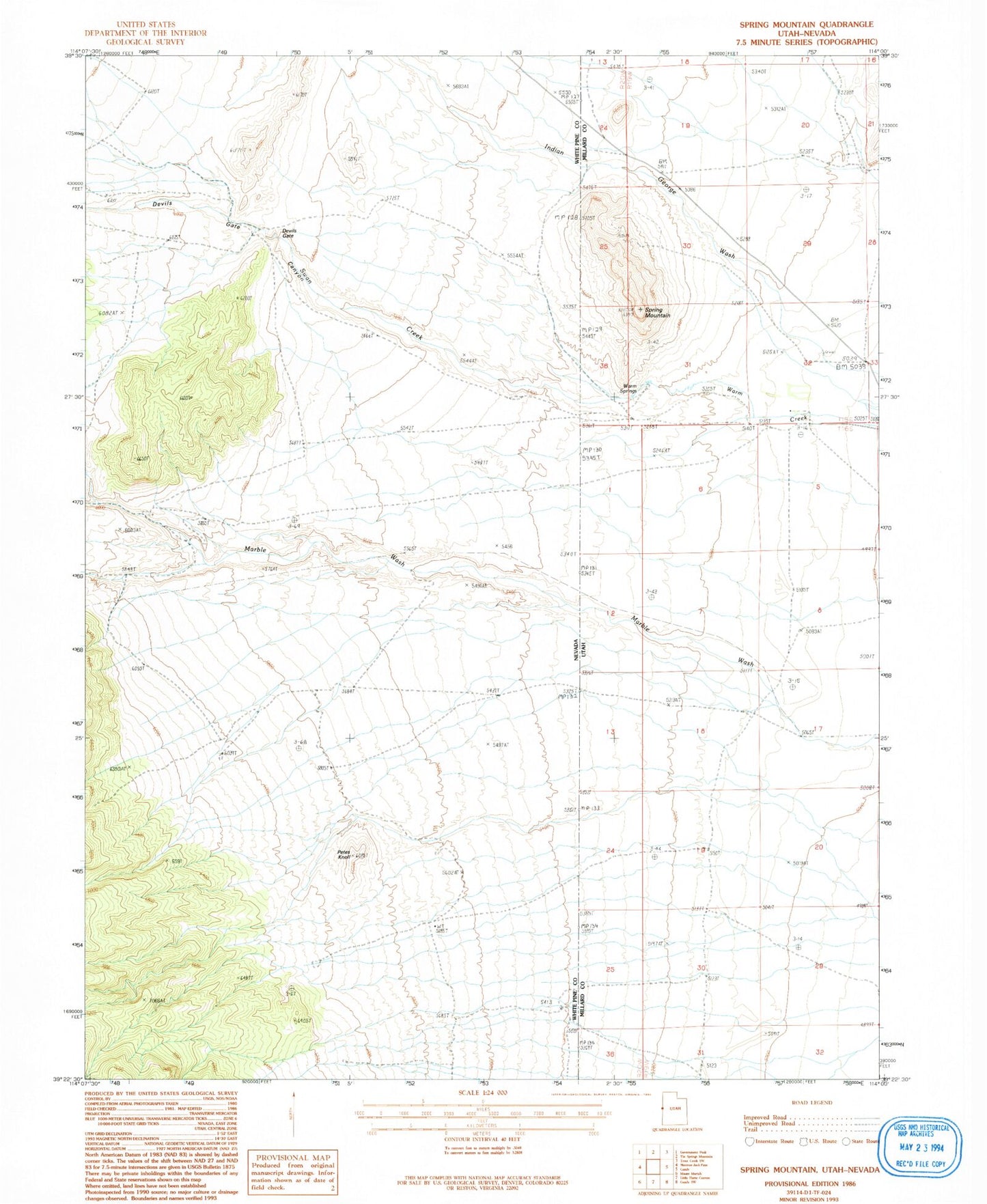 Classic USGS Spring Mountain Utah 7.5'x7.5' Topo Map Image