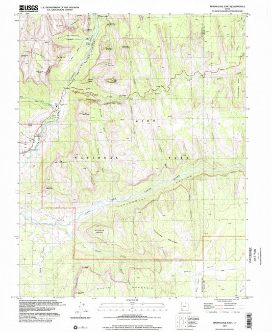 Classic USGS Springdale East Utah 7.5'x7.5' Topo Map Image