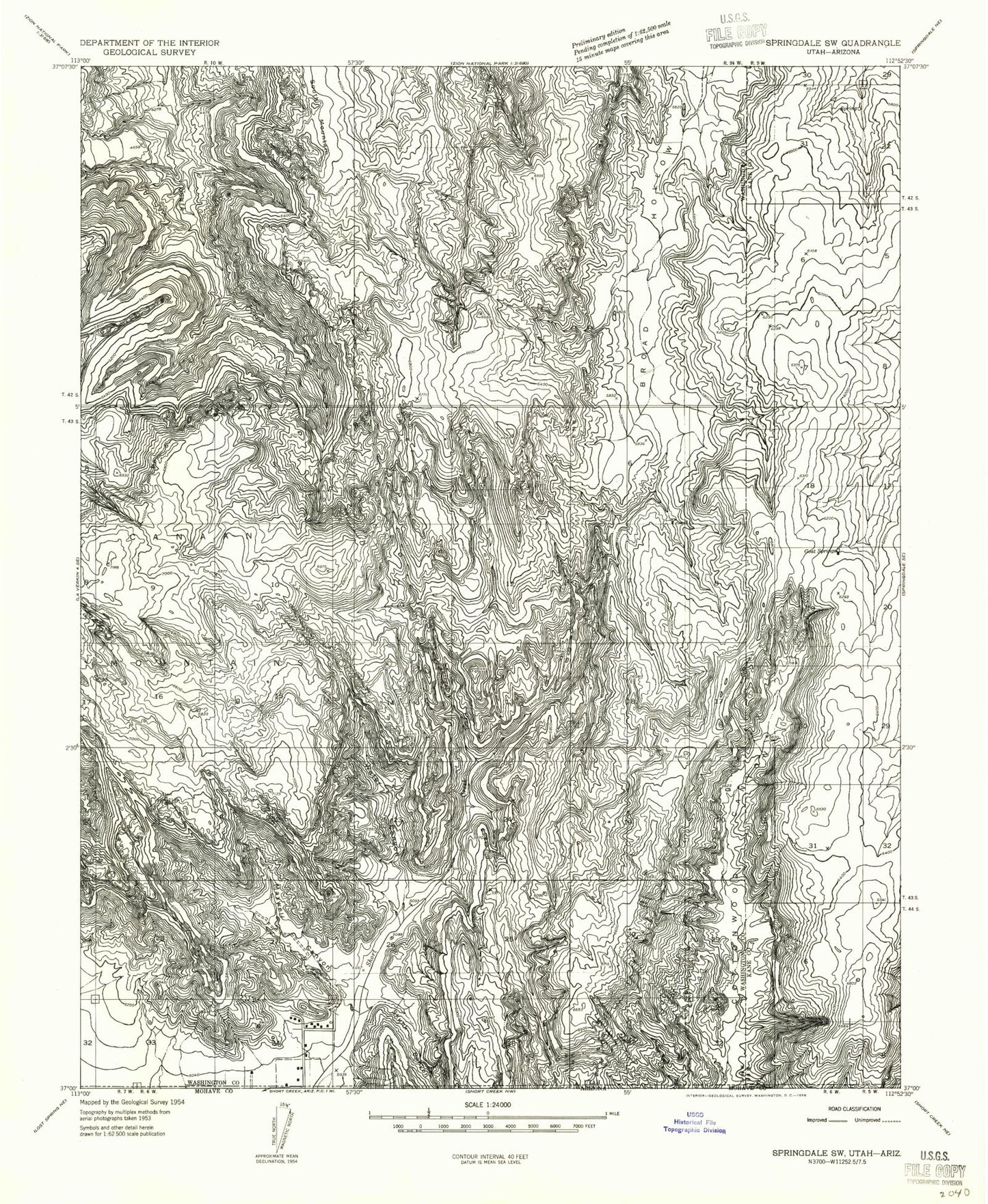 Classic USGS Hildale Utah 7.5'x7.5' Topo Map Image