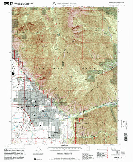 Classic USGS Springville Utah 7.5'x7.5' Topo Map Image