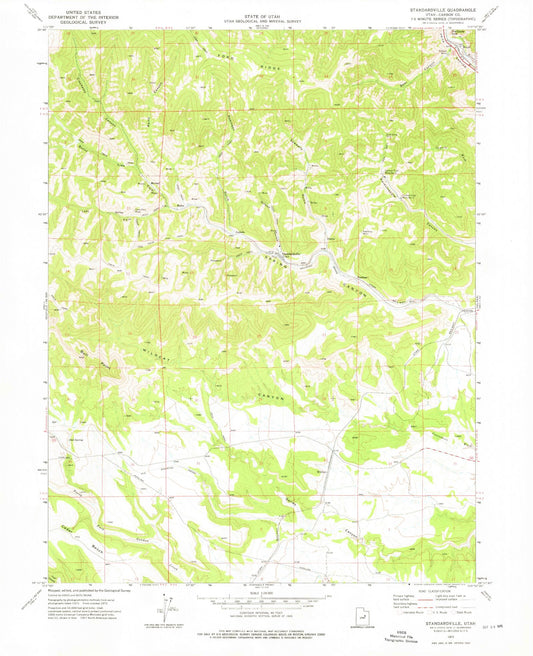 Classic USGS Standardville Utah 7.5'x7.5' Topo Map Image