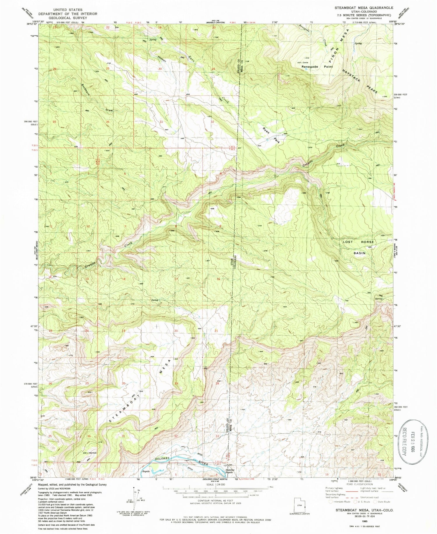 Classic USGS Steamboat Mesa Utah 7.5'x7.5' Topo Map Image