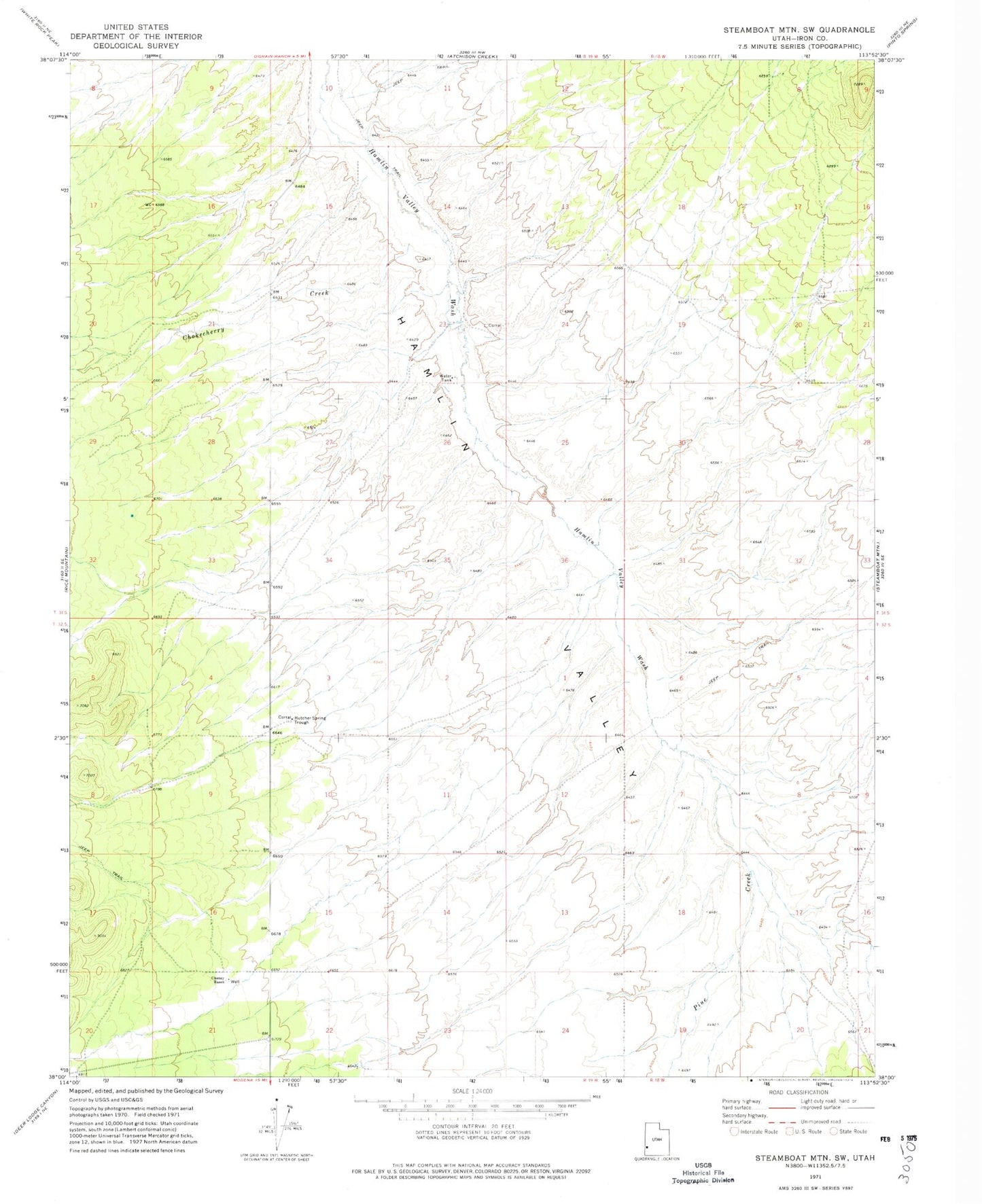 Classic USGS Steamboat Mountain SW Utah 7.5'x7.5' Topo Map Image
