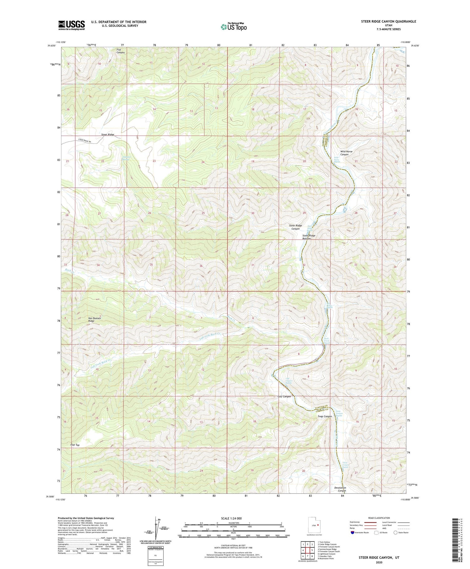 Steer Ridge Canyon Utah US Topo Map Image
