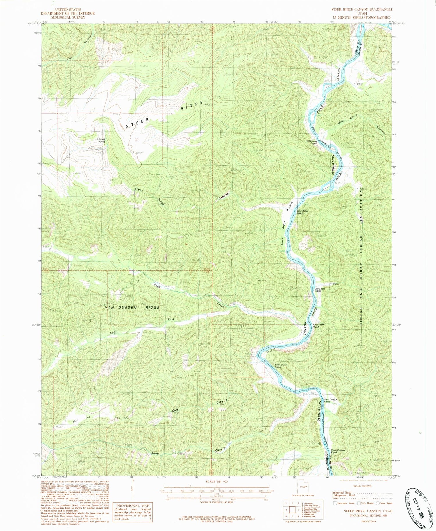 Classic USGS Steer Ridge Canyon Utah 7.5'x7.5' Topo Map Image