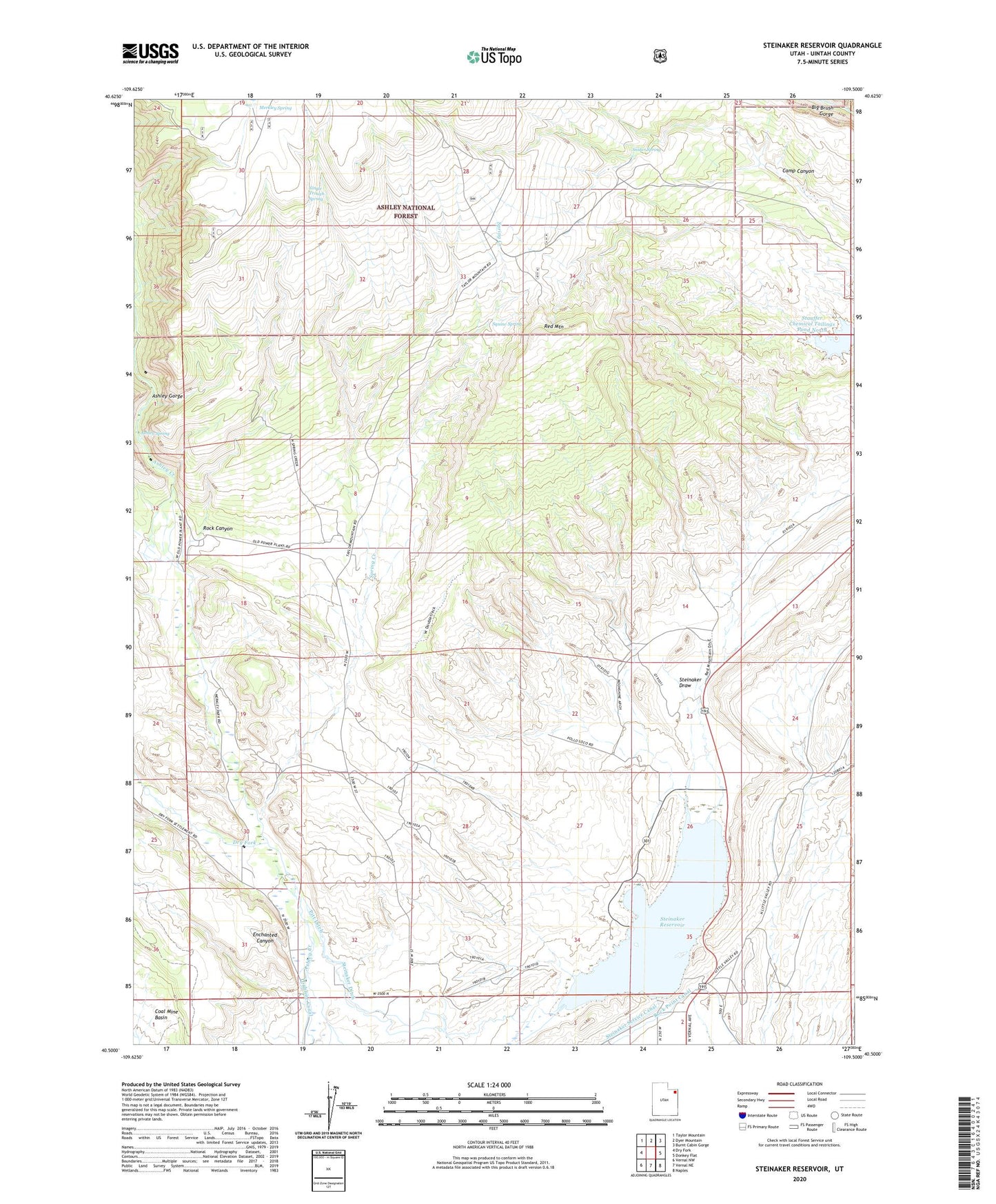 Steinaker Reservoir Utah US Topo Map Image