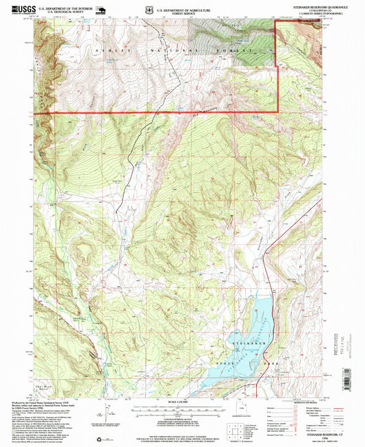 Classic USGS Steinaker Reservoir Utah 7.5'x7.5' Topo Map Image