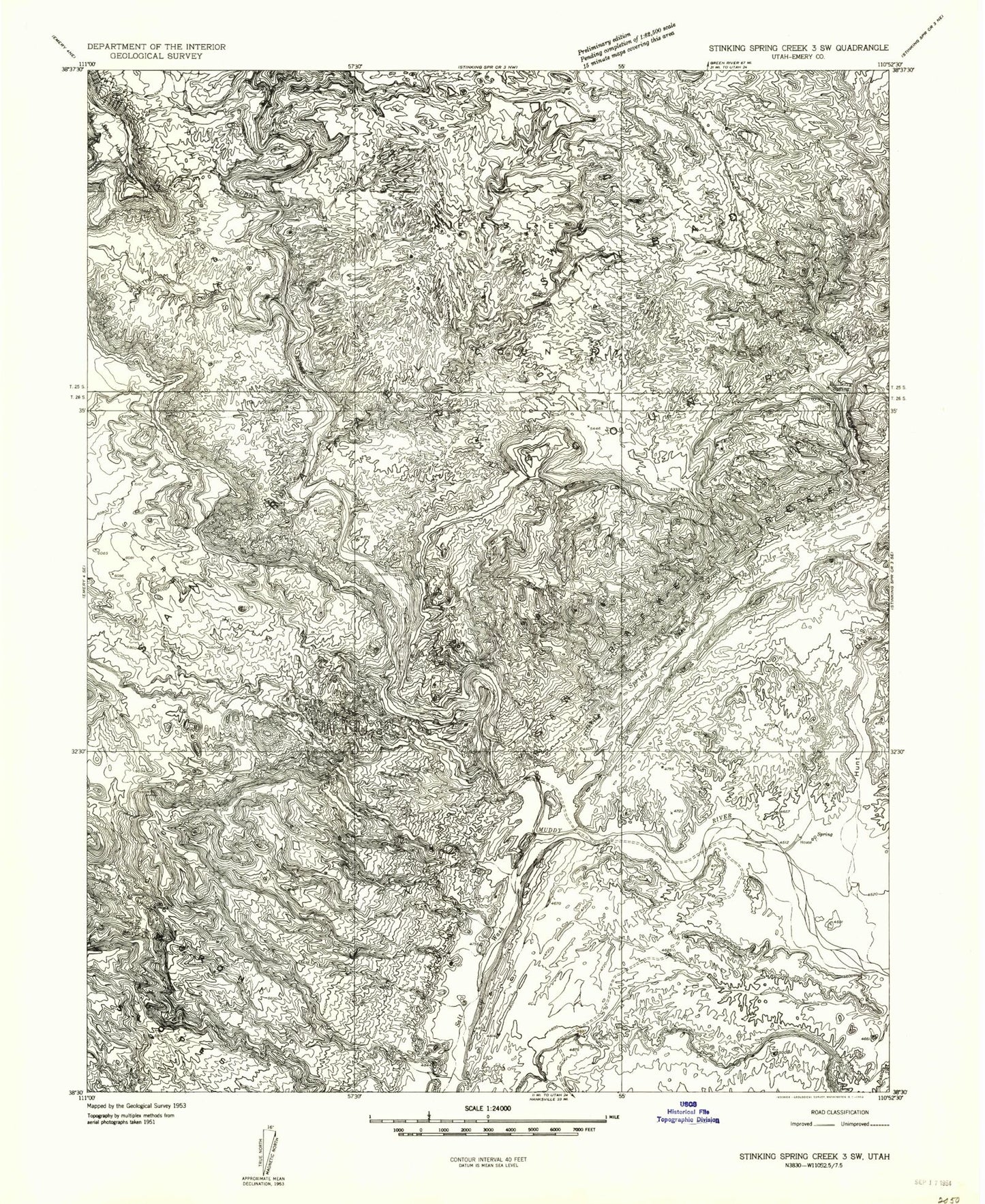 Classic USGS Hunt Draw Utah 7.5'x7.5' Topo Map Image