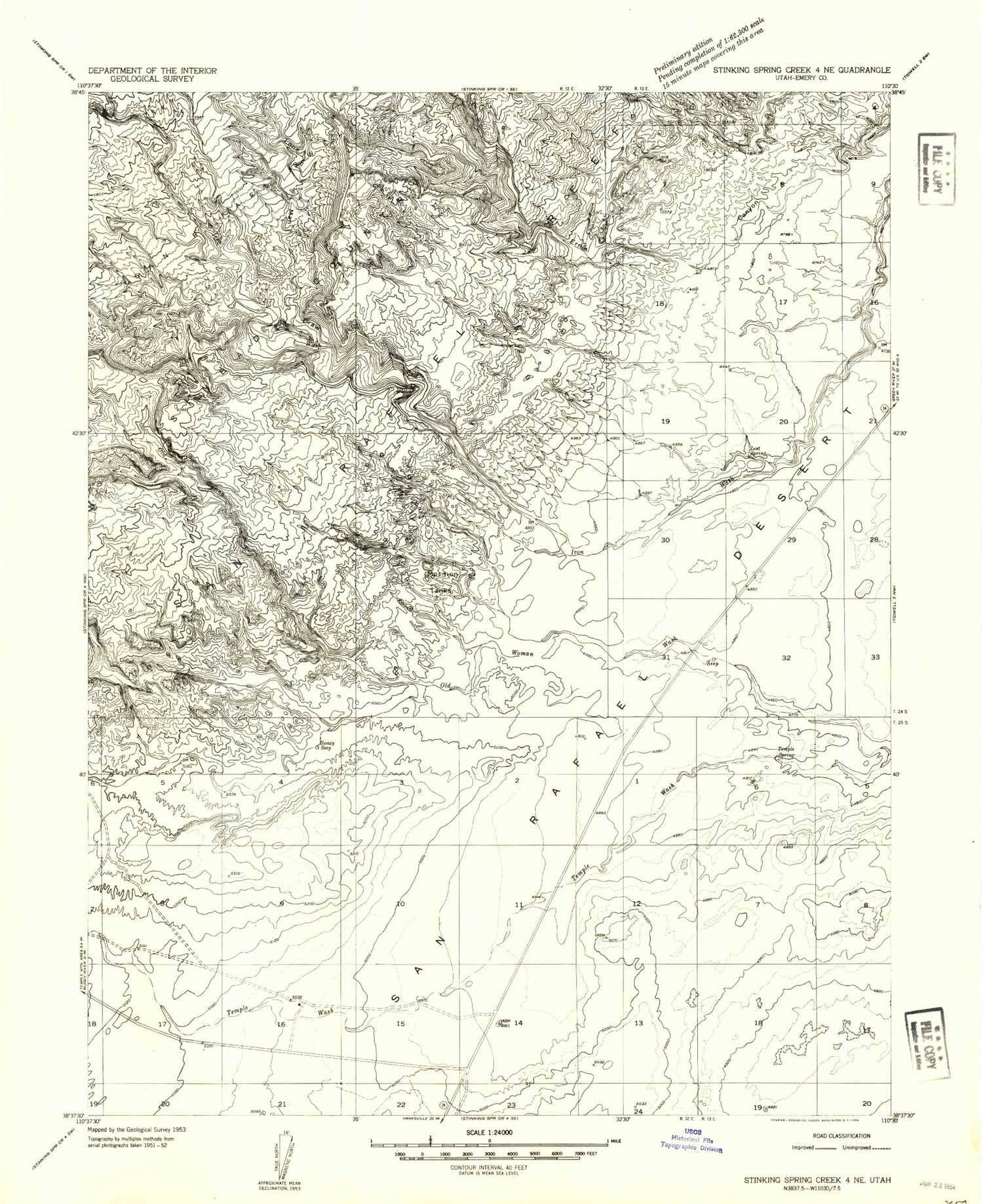 Classic USGS Old Woman Wash Utah 7.5'x7.5' Topo Map Image