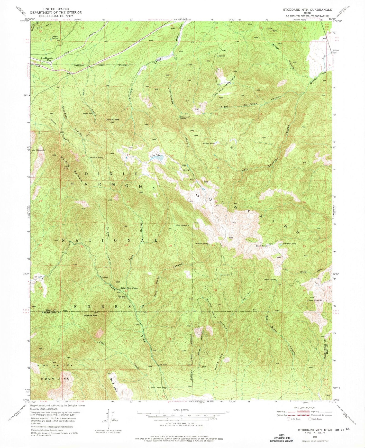 Classic USGS Stoddard Mountain Utah 7.5'x7.5' Topo Map Image