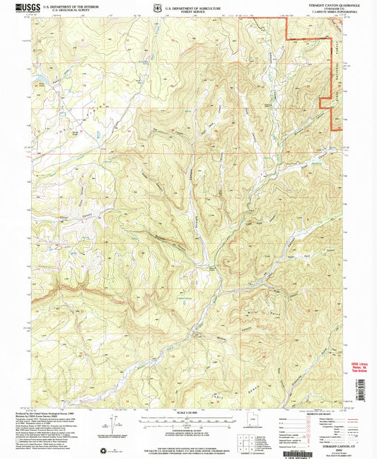 Classic USGS Straight Canyon Utah 7.5'x7.5' Topo Map Image