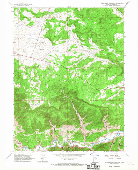 Classic USGS Strawberry Pinnacles Utah 7.5'x7.5' Topo Map Image