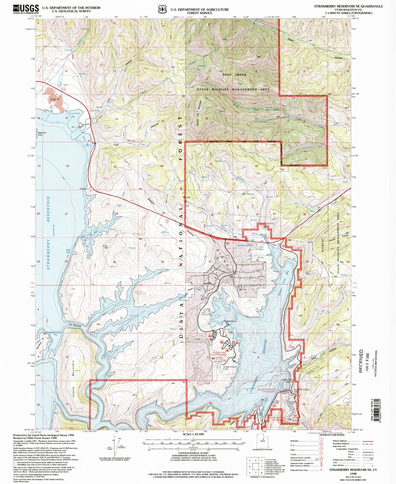 Classic USGS Strawberry Reservoir NE Utah 7.5'x7.5' Topo Map Image