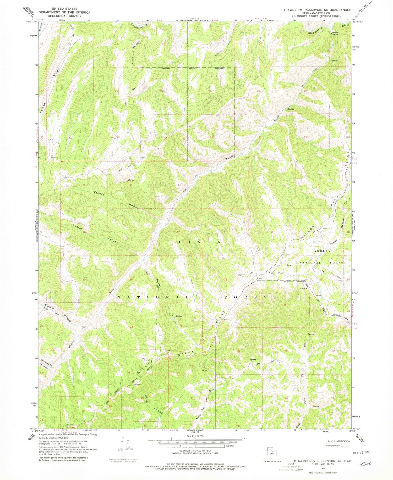 Classic USGS Strawberry Reservoir SE Utah 7.5'x7.5' Topo Map Image
