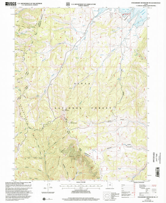 Classic USGS Strawberry Reservoir SW Utah 7.5'x7.5' Topo Map Image