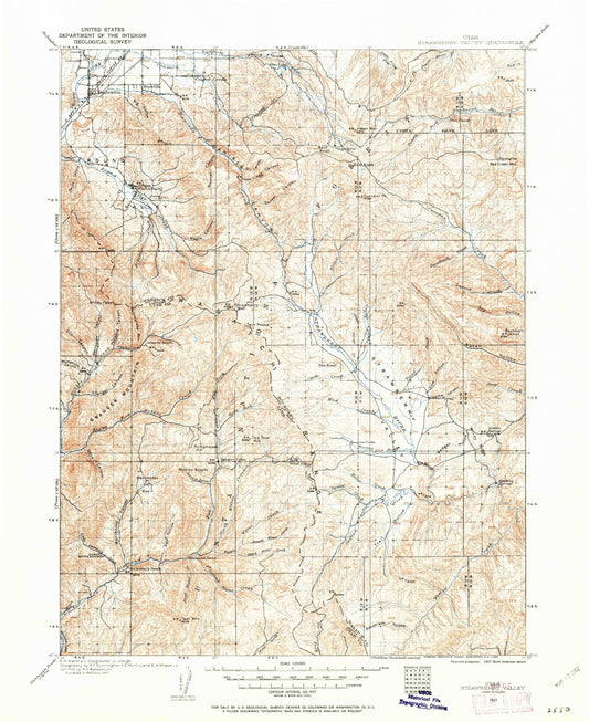 Historic 1907 Strawberry Valley Utah 30'x30' Topo Map Image