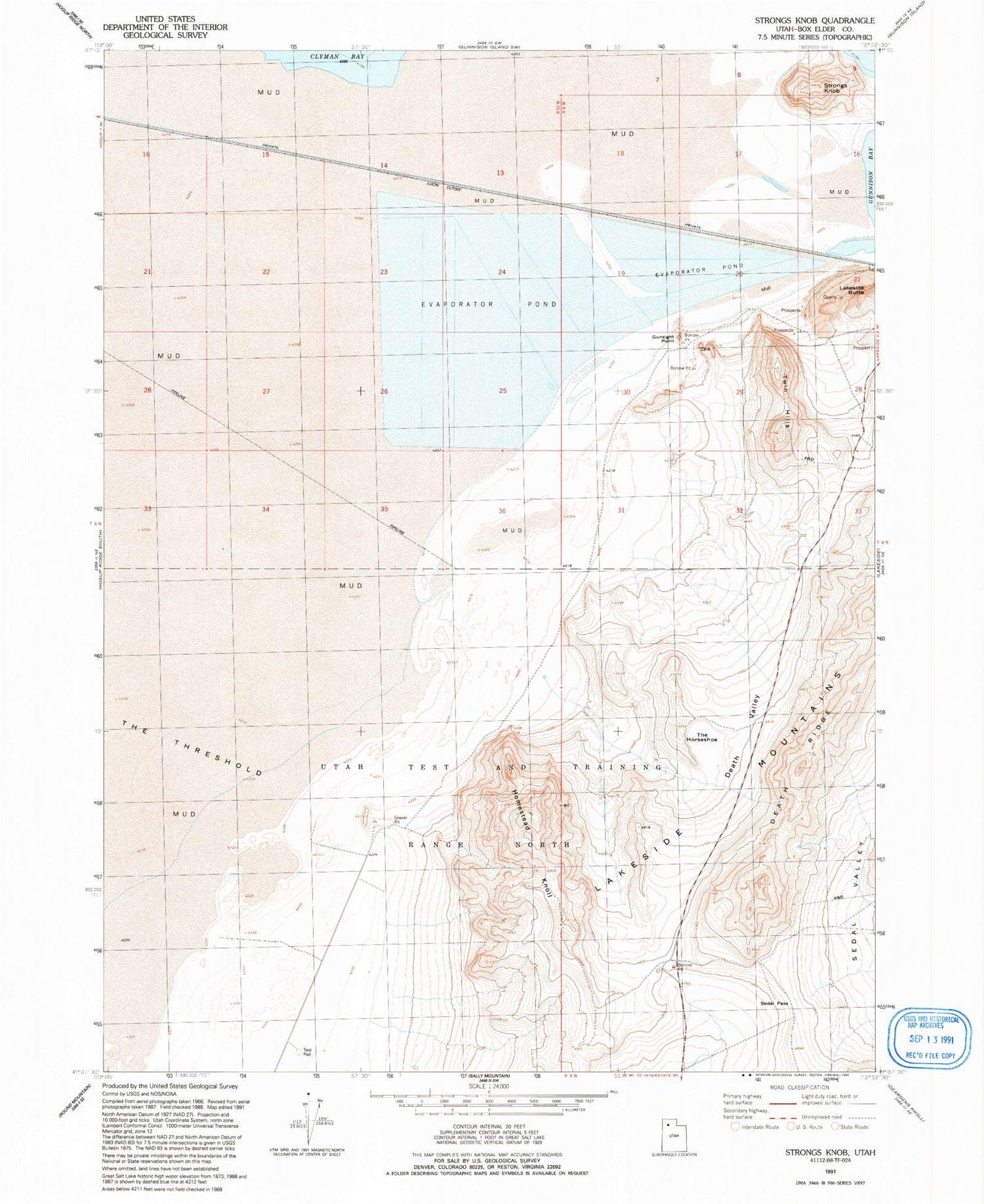 Classic USGS Strongs Knob Utah 7.5'x7.5' Topo Map Image