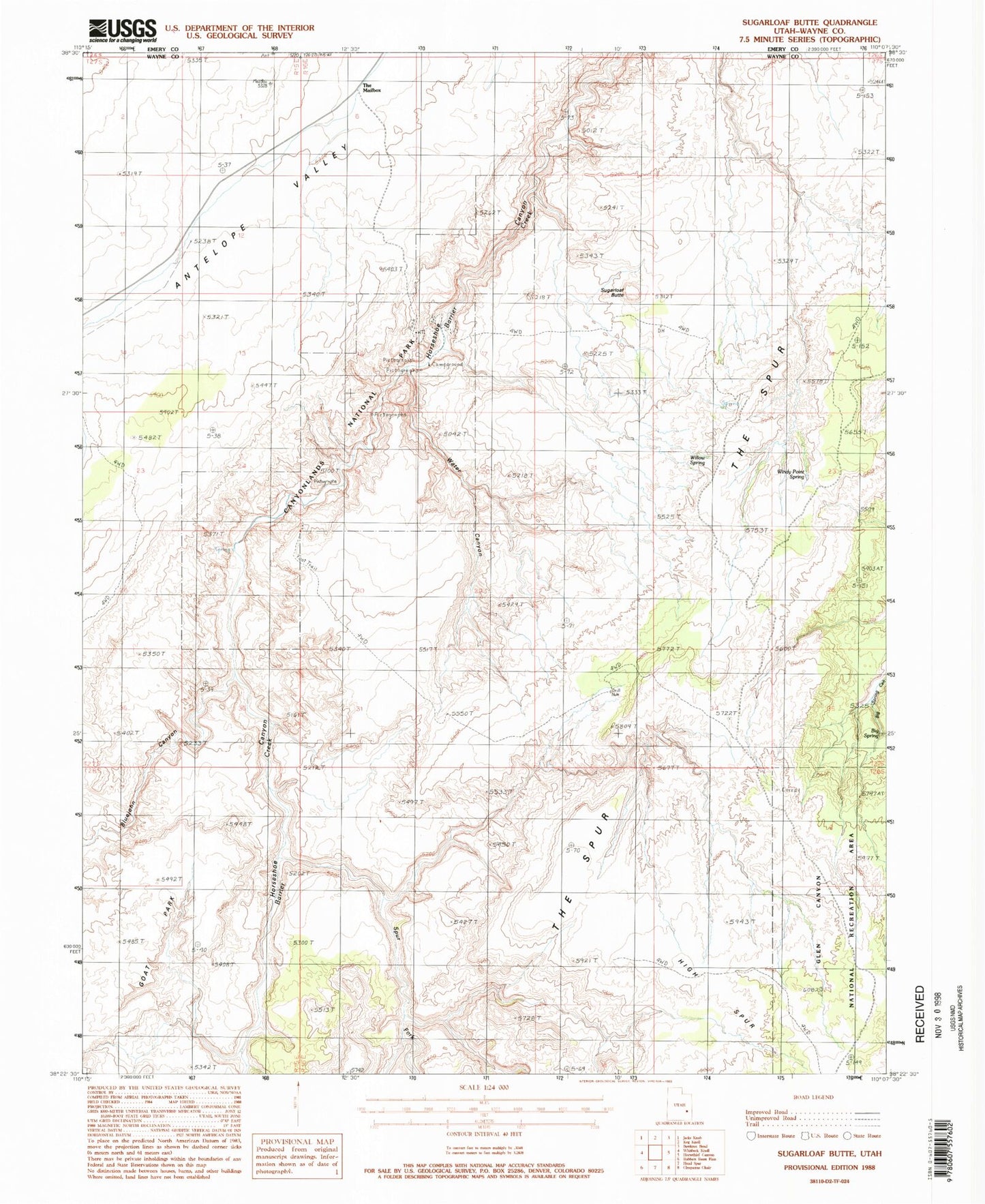 Classic USGS Sugarloaf Butte Utah 7.5'x7.5' Topo Map Image