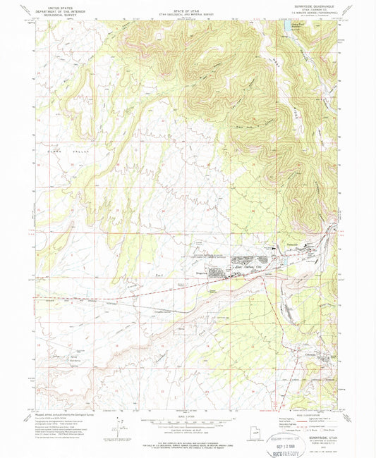 Classic USGS Sunnyside Utah 7.5'x7.5' Topo Map Image