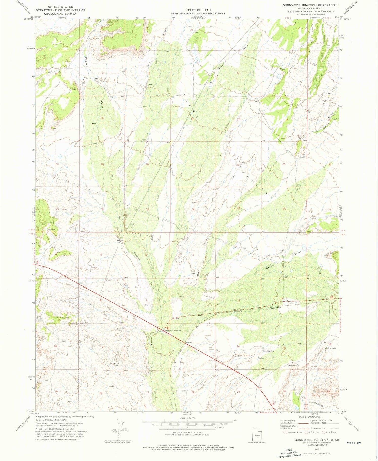 Classic USGS Sunnyside Junction Utah 7.5'x7.5' Topo Map Image