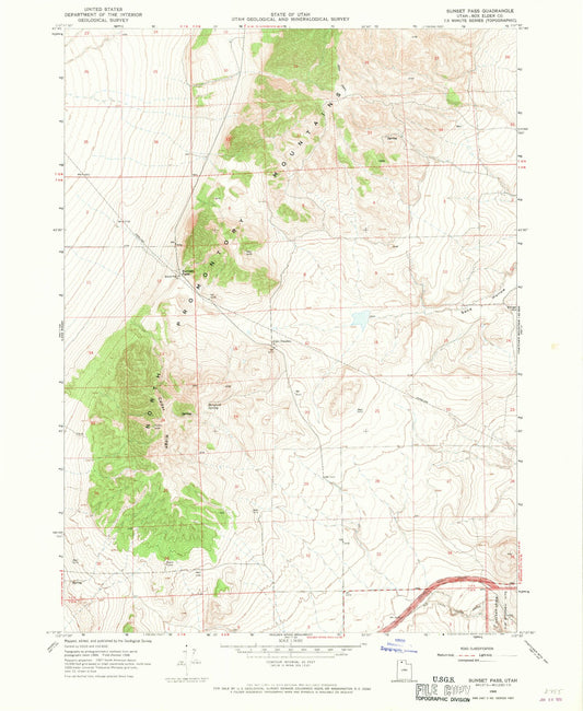 Classic USGS Sunset Pass Utah 7.5'x7.5' Topo Map Image