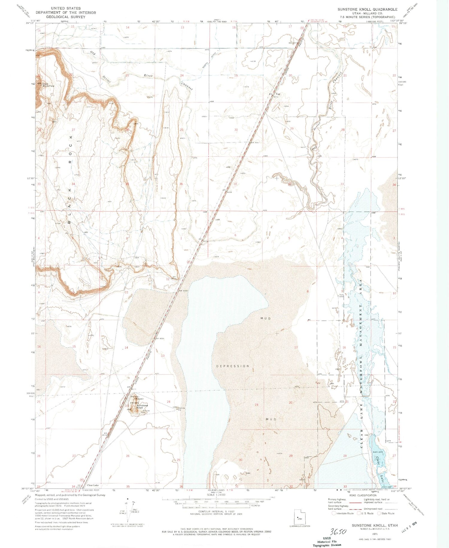 Classic USGS Sunstone Knoll Utah 7.5'x7.5' Topo Map Image