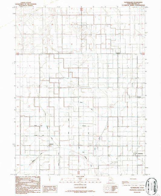 Classic USGS Sutherland Utah 7.5'x7.5' Topo Map Image