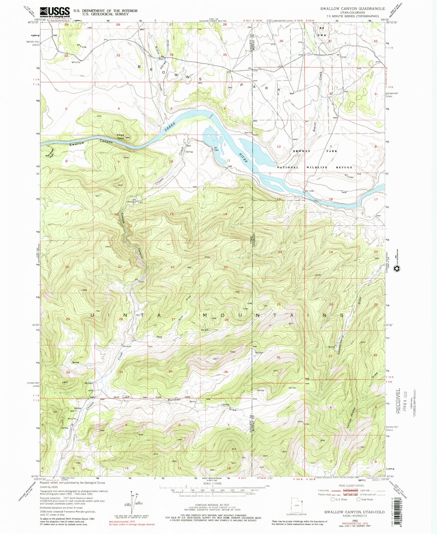 Classic USGS Swallow Canyon Utah 7.5'x7.5' Topo Map Image
