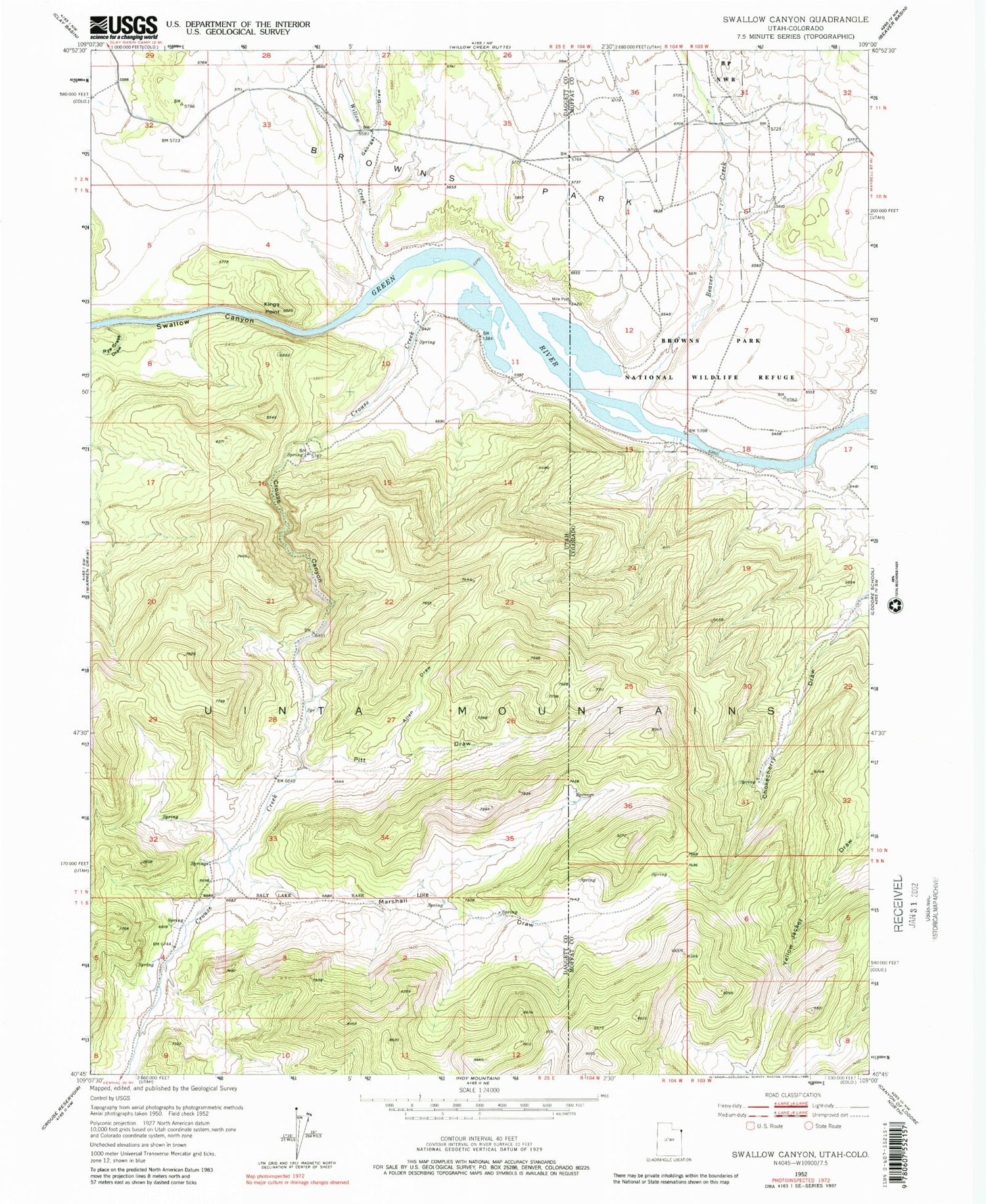 Classic USGS Swallow Canyon Utah 7.5'x7.5' Topo Map Image