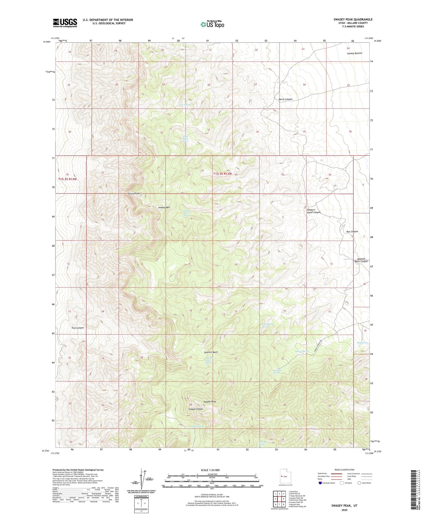 Swasey Peak Utah US Topo Map Image